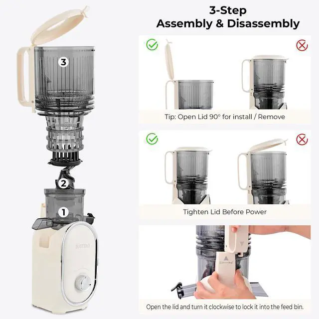 Alt view image 2 of 7 - Cold Press Juicer, 5.3" Feed Chute Slow Masticating Machines with 300W, Fit Whole Fruits & Vegetables, High Juice Yield, Easy to Clean, White