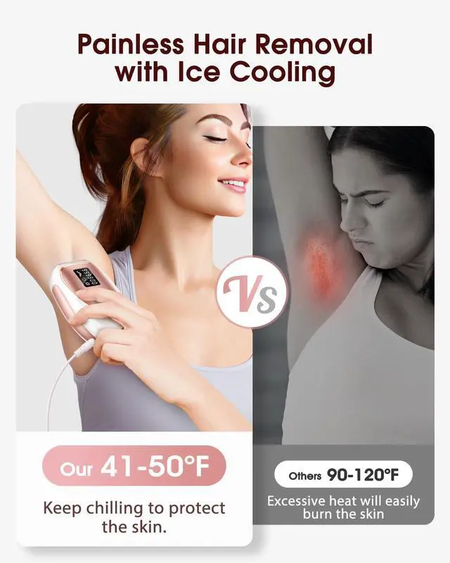 Alt view image 3 of 7 - Laser Hair Removal, IPL Hair Removal with Ice-Cooling System for Painless & Long-Lasting Result, Safe At-Home Hair Remover Device for Armpits Back Legs Arms Face Bikini Line, Rose Gold