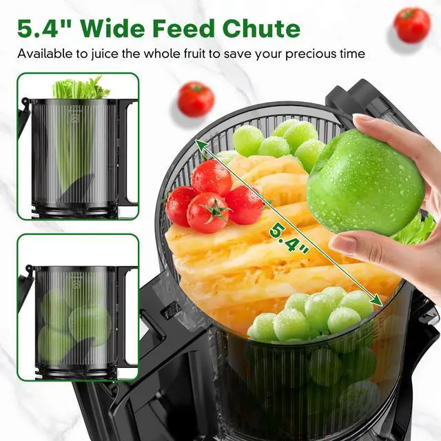 Alt view image 2 of 7 - Cold Press Juicer, Masticating Juicer with 5.4" Wide Feed Chute, 350w Slow Juicer Machines Fit Whole Vegetables and Fruits with High Juice Yield, Easy to Clean (Black)