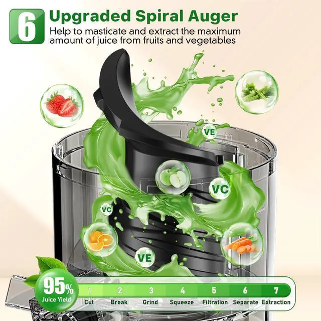 Alt view image 4 of 7 - Cold Press Juicer, Masticating Juicer with 5.4" Wide Feed Chute, 350w Slow Juicer Machines Fit Whole Vegetables and Fruits with High Juice Yield, Easy to Clean (Black)