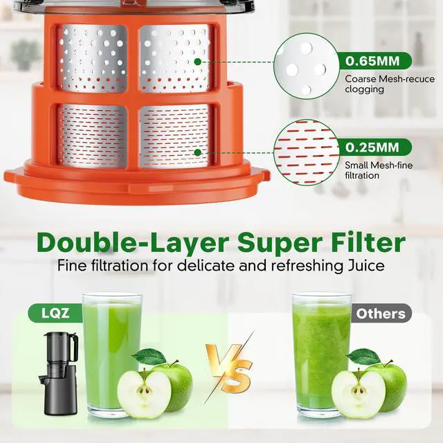 Alt view image 5 of 7 - Cold Press Juicer, Masticating Juicer with 5.4" Wide Feed Chute, 350w Slow Juicer Machines Fit Whole Vegetables and Fruits with High Juice Yield, Easy to Clean (Black)