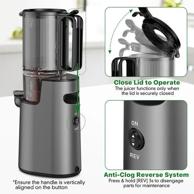 Alt view image 6 of 7 - Cold Press Juicer, Masticating Juicer with 5.4" Wide Feed Chute, 350w Slow Juicer Machines Fit Whole Vegetables and Fruits with High Juice Yield, Easy to Clean (Black)