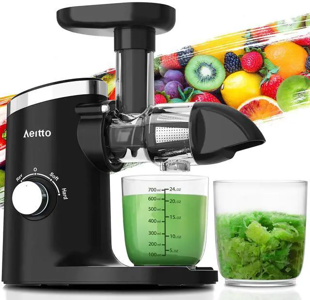 Main image of Classic Horizontal Cold Press Juicer, Slow Masticating Juicer with Quiet Motor, High Juice Yield, Easy to Clean, Juicer Machines with Soft & Hard Modes for Fruits & Vegetables, Premium Black