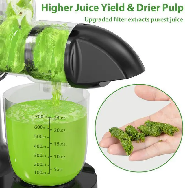 Alt view image 4 of 7 - Classic Horizontal Cold Press Juicer, Slow Masticating Juicer with Quiet Motor, High Juice Yield, Easy to Clean, Juicer Machines with Soft & Hard Modes for Fruits & Vegetables, Premium Black