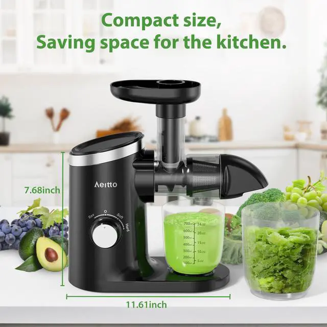 Alt view image 6 of 7 - Classic Horizontal Cold Press Juicer, Slow Masticating Juicer with Quiet Motor, High Juice Yield, Easy to Clean, Juicer Machines with Soft & Hard Modes for Fruits & Vegetables, Premium Black