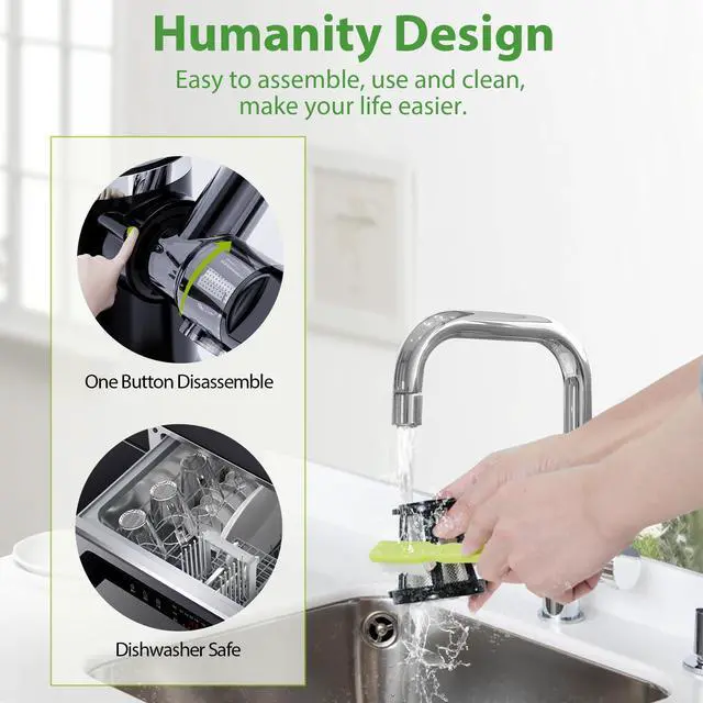 Alt view image 7 of 7 - Classic Horizontal Cold Press Juicer, Slow Masticating Juicer with Quiet Motor, High Juice Yield, Easy to Clean, Juicer Machines with Soft & Hard Modes for Fruits & Vegetables, Premium Black