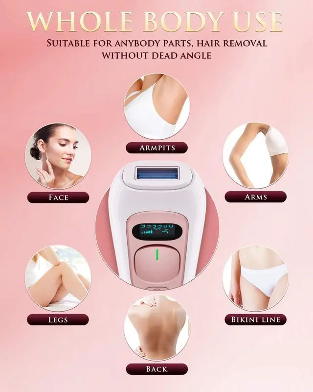 Alt view image 6 of 6 - Laser Hair Removal for Women and Men Permanent IPL Hair Removal Device Upgraded to 999,900 Flashes Painless for Facial Legs Arms Bikini Whole Body Use