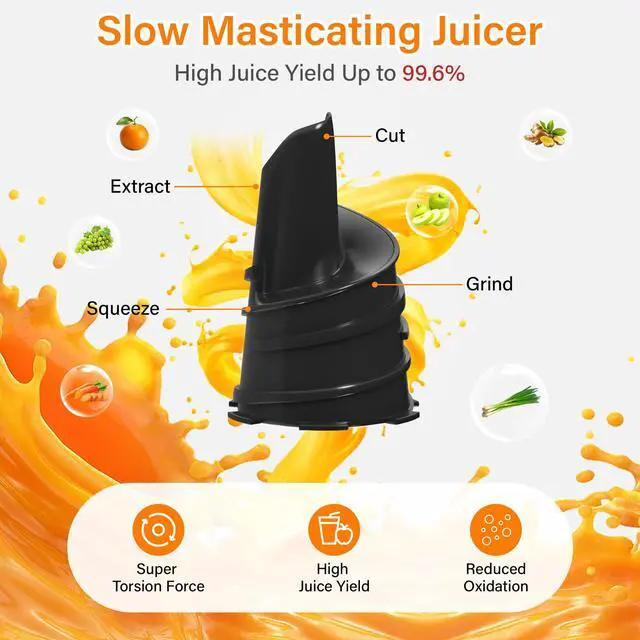 Alt view image 3 of 7 - Cold Press Juicer, Masticating Juicer with Large Feed Chute Fit Whole Fruits & VegetablesStainless Steel Slow Masticating Juicer Easy to Clean, 99.6% Juice Purity, Metallic Silve