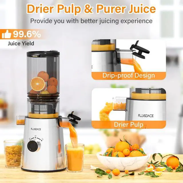 Alt view image 2 of 7 - Cold Press Juicer, Masticating Juicer with Large Feed Chute Fit Whole Fruits & VegetablesStainless Steel Slow Masticating Juicer Easy to Clean, 99.6% Juice Purity, Metallic Silve