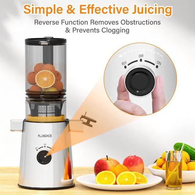 Alt view image 5 of 7 - Cold Press Juicer, Masticating Juicer with Large Feed Chute Fit Whole Fruits & VegetablesStainless Steel Slow Masticating Juicer Easy to Clean, 99.6% Juice Purity, Metallic Silve