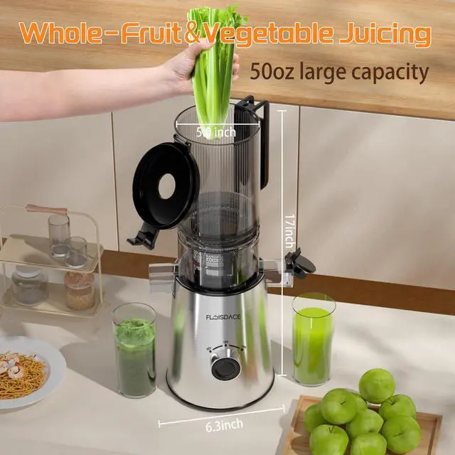 Alt view image 6 of 7 - Cold Press Juicer, Masticating Juicer with Large Feed Chute Fit Whole Fruits & VegetablesStainless Steel Slow Masticating Juicer Easy to Clean, 99.6% Juice Purity, Metallic Silve