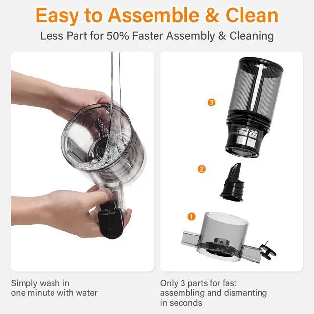 Alt view image 4 of 7 - Cold Press Juicer, Masticating Juicer with Large Feed Chute Fit Whole Fruits & VegetablesStainless Steel Slow Masticating Juicer Easy to Clean, 99.6% Juice Purity, Metallic Silve