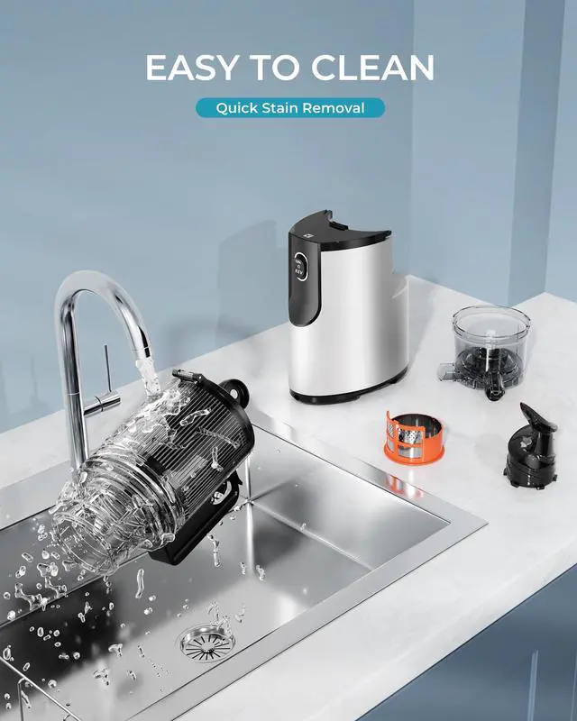 Alt view image 2 of 7 - Cold Press Juicer,  5.5" Extra Large Feed Chute Slow Masticating Juicer, 250W Juicer Machines, 99.6% High Juice Yield, Easy to clean, Reverse Function, for Whole Vegetables & Fruits. Sliver