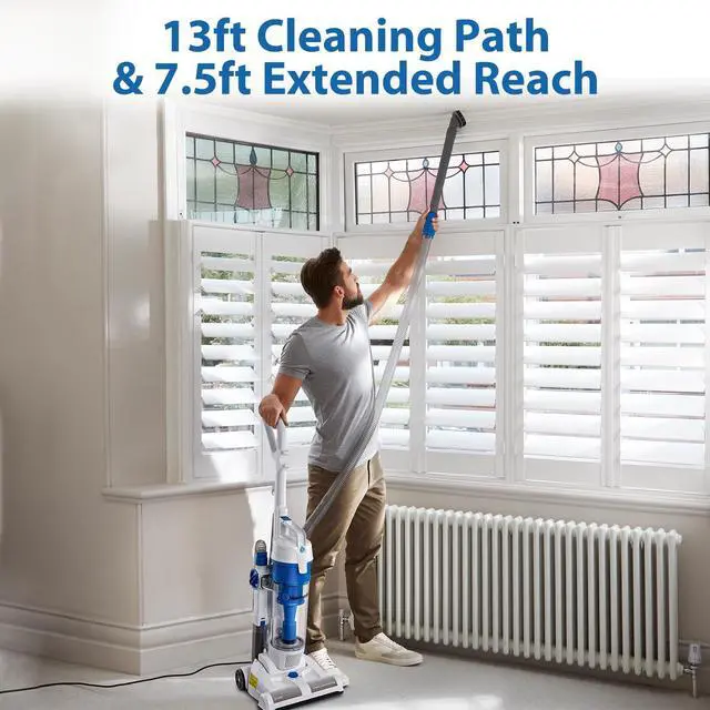 Alt view image 3 of 6 - Upright Vacuum Cleaner Power Suction Bagless Vacuum Cleaner Portable Floor Cleaner with 20ft Cord & 13 Cleaning Path for Carpet, Hard Floor and Pet Hair