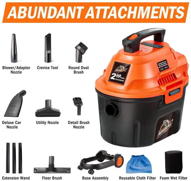 Alt view image 4 of 6 - AA255W Wet/Dry Utility Vac 2.5 Gallon, 2.5-Gallon,120 Volts (AC), Orange/Black