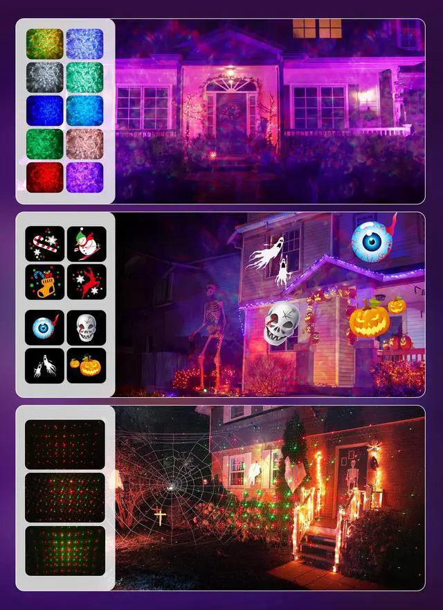Alt view image 2 of 7 - 3 in 1 Halloween Christmas Projector Lights Outdoor 21 HD Effects (3D Ocean Wave + Patterns+Red Green) Waterproof with Timer Halloween Landscape Lights for Indoor Holiday