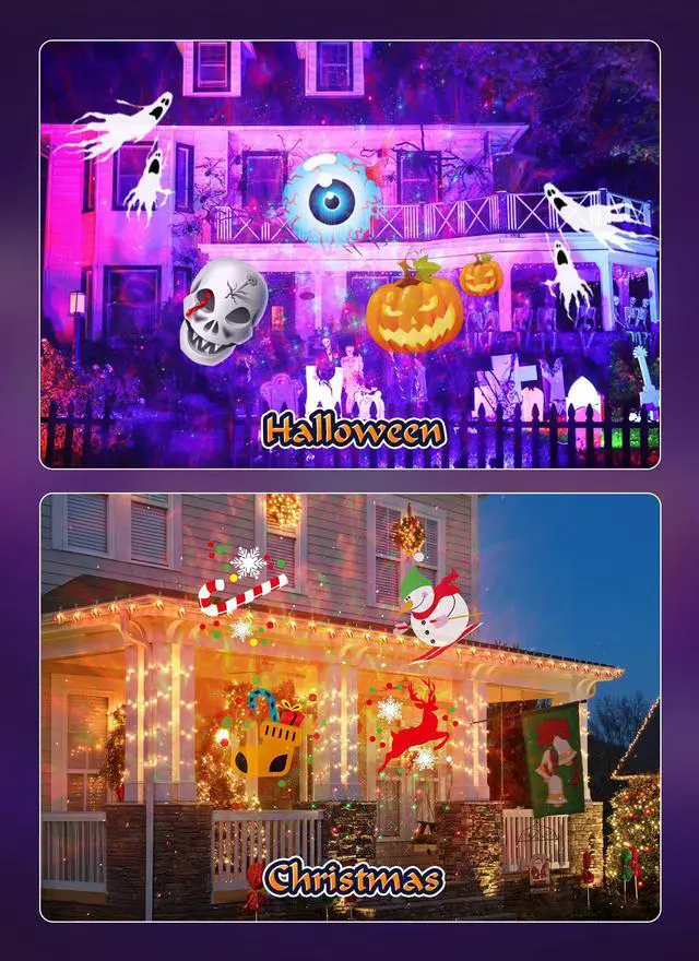 Alt view image 7 of 7 - 3 in 1 Halloween Christmas Projector Lights Outdoor 21 HD Effects (3D Ocean Wave + Patterns+Red Green) Waterproof with Timer Halloween Landscape Lights for Indoor Holiday
