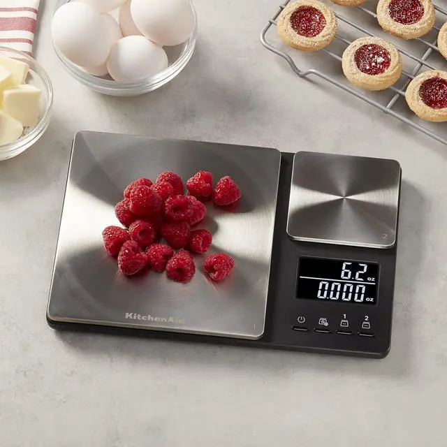Alt view image 2 of 6 - KQ909 Dual Platform Digital Kitchen and Food Scale, 11 pound capacity and Precision 16oz capacity, Black with Stainless Steel