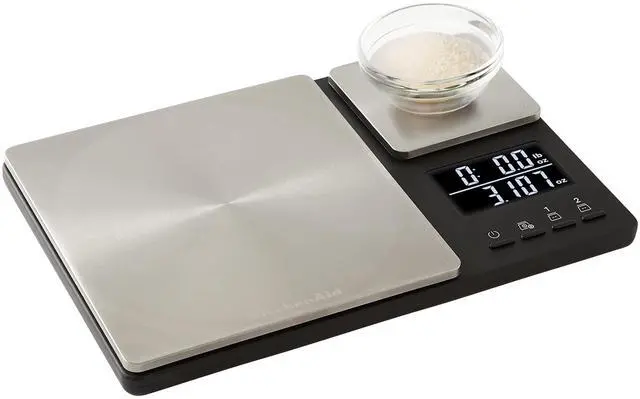 Alt view image 4 of 6 - KQ909 Dual Platform Digital Kitchen and Food Scale, 11 pound capacity and Precision 16oz capacity, Black with Stainless Steel