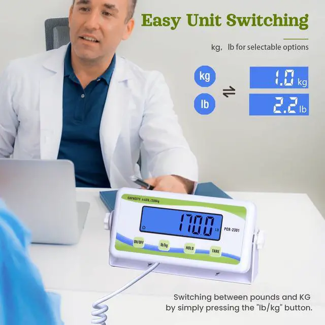 Alt view image 5 of 7 - Extra Wide Medical Physician Scale - 440 lb/200 kg Capacity, High Accuracy Digital Display, Heavy Duty Portable Body Weight Scale for Home, Office, Hospital, Gym & Bariatric Use