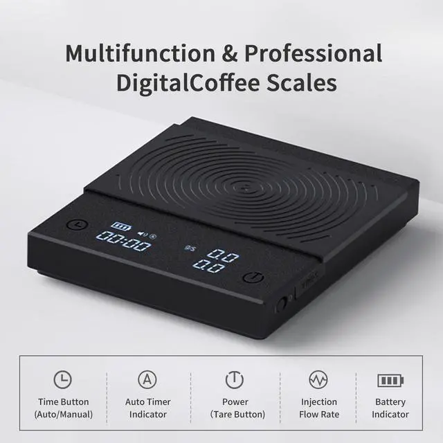 Alt view image 2 of 7 - Coffee Scale Basic 2.0 Electronic Espresso Scale with Water Flow Rate and Timer Function, Free Switching of Ounce/kg Units, Digital Scale for Kitchen/Baking/Cooking, Black