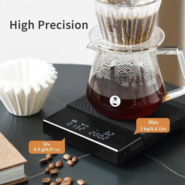 Alt view image 5 of 7 - Coffee Scale Basic 2.0 Electronic Espresso Scale with Water Flow Rate and Timer Function, Free Switching of Ounce/kg Units, Digital Scale for Kitchen/Baking/Cooking, Black