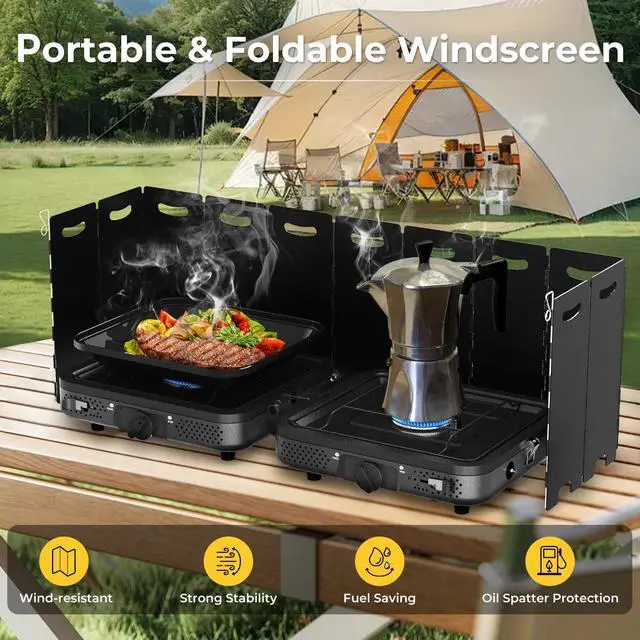 Alt view image 4 of 7 - 2 Burner Portable Camping Stove Propane, Folding Propane Stove for Camping, Camp Stove with 17,000 BTU,Two Adjustable Burners Gas Camping Stove with Carrying Bag for Outdoor Cooking,BBQ