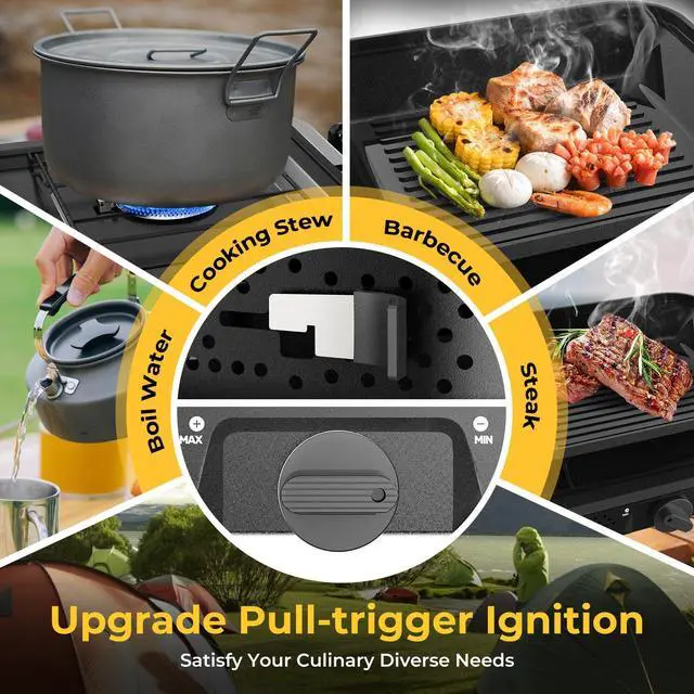 Alt view image 5 of 7 - 2 Burner Portable Camping Stove Propane, Folding Propane Stove for Camping, Camp Stove with 17,000 BTU,Two Adjustable Burners Gas Camping Stove with Carrying Bag for Outdoor Cooking,BBQ