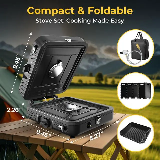Alt view image 6 of 7 - 2 Burner Portable Camping Stove Propane, Folding Propane Stove for Camping, Camp Stove with 17,000 BTU,Two Adjustable Burners Gas Camping Stove with Carrying Bag for Outdoor Cooking,BBQ