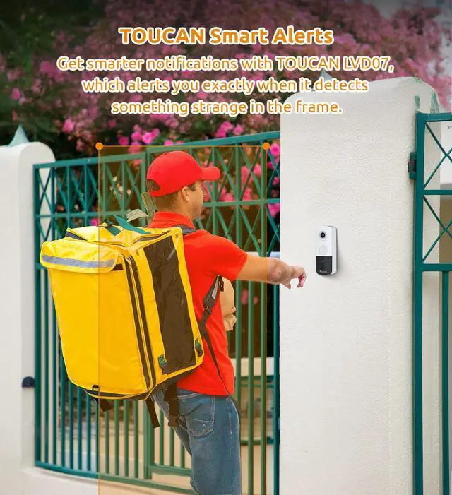 Alt view image 3 of 7 - Doorbell Camera, Video Doorbell with Chime, 2-Way Talk, 2.4Ghz WiFi, Night Vision, PIR Motion Detection, Compatible with Alexa and Google Assistant, Indoor Outdoor Surveillance