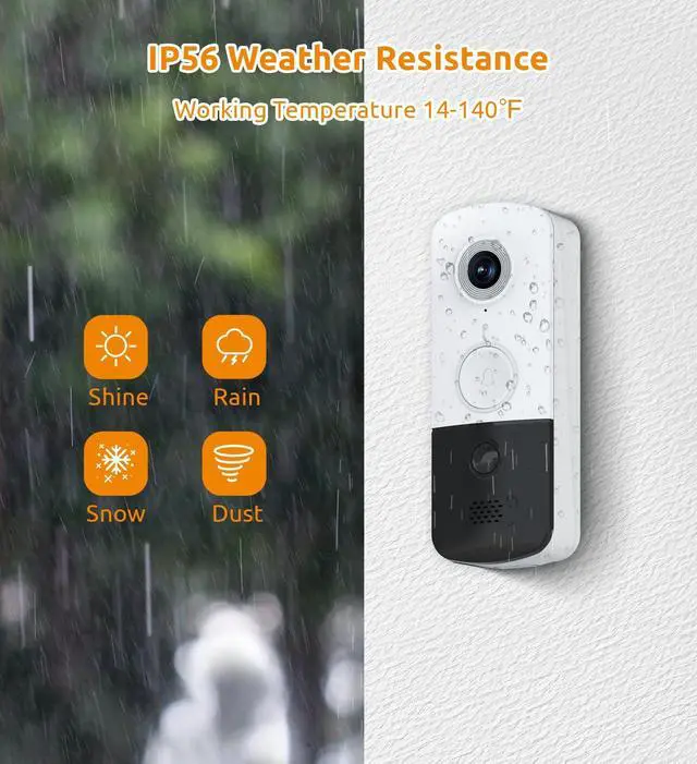 Alt view image 5 of 7 - Doorbell Camera, Video Doorbell with Chime, 2-Way Talk, 2.4Ghz WiFi, Night Vision, PIR Motion Detection, Compatible with Alexa and Google Assistant, Indoor Outdoor Surveillance