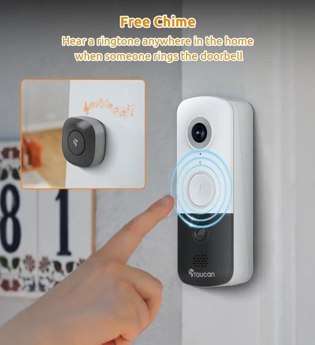 Alt view image 6 of 7 - Doorbell Camera, Video Doorbell with Chime, 2-Way Talk, 2.4Ghz WiFi, Night Vision, PIR Motion Detection, Compatible with Alexa and Google Assistant, Indoor Outdoor Surveillance