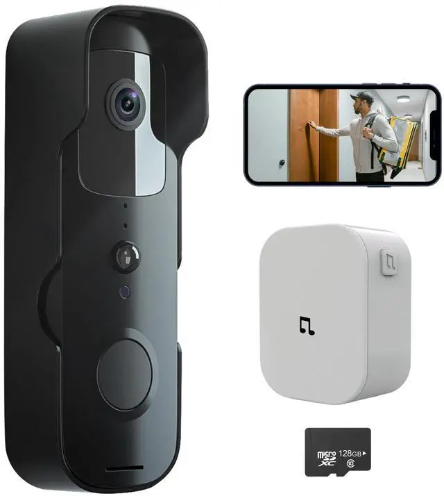 Main image of Tuya Doorbell Camera Wireless No Subscription with 128G SD Card, Video Doorbell with Chime, 120° Wide View, 2.4GHz WiFi Only, Night Vision, Smart Human Detection, 2Way Audio, Built-in Alarm