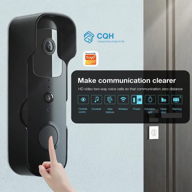 Alt view image 2 of 7 - Tuya Doorbell Camera Wireless No Subscription with 128G SD Card, Video Doorbell with Chime, 120° Wide View, 2.4GHz WiFi Only, Night Vision, Smart Human Detection, 2Way Audio, Built-in Alarm