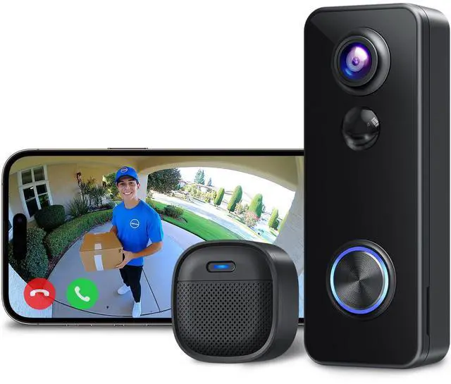 Main image of Battery Doorbell, 180° Head-to-Toe Video, Live View with Two-Way Talk, No Monthly Fee, 2.4G Wi-Fi with Chime, Local/Cloud Storage, Human Detection, Compatible with Alexa & Google Home