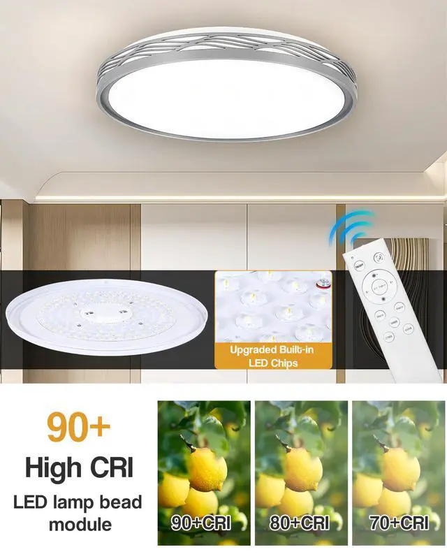 Alt view image 3 of 6 - FCPVHOY 20 Inch Large LED Flush Mount Ceiling Light, 2700K-6500K Dimmable LED Ceiling Light Fixture with Remote, 70W 8900lm Round Modern Ceiling Lamp for Bedroom, Living Room, Hallway (Grey)
