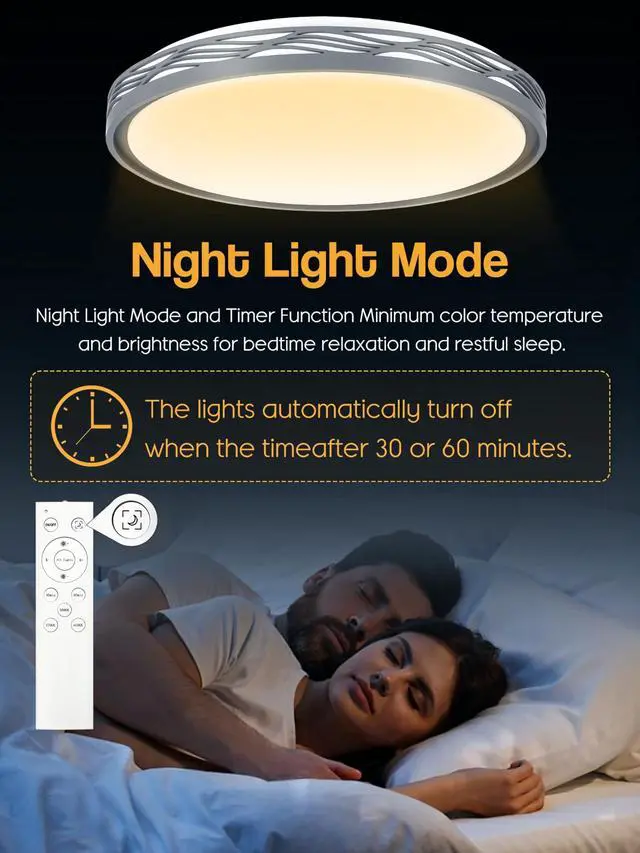 Alt view image 4 of 6 - FCPVHOY 20 Inch Large LED Flush Mount Ceiling Light, 2700K-6500K Dimmable LED Ceiling Light Fixture with Remote, 70W 8900lm Round Modern Ceiling Lamp for Bedroom, Living Room, Hallway (Grey)