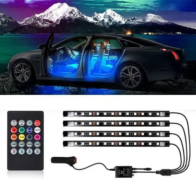 Main image of FCPVHOY Led Interior Car Lights with Remote, Led Light RGB Rhythm Light Strip RGB Car Lights Music Rhythm car Lights (12V, 4 Lines,48 LEDs)