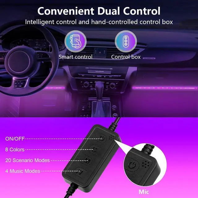 Alt view image 6 of 7 - FCPVHOY Car Led Lights Interior with Smart APP Control,  Sync Music,DIY Mode,Multicolor led Car interior Light Kits,5V USB Led Lights for Cars, Trucks, SUVs