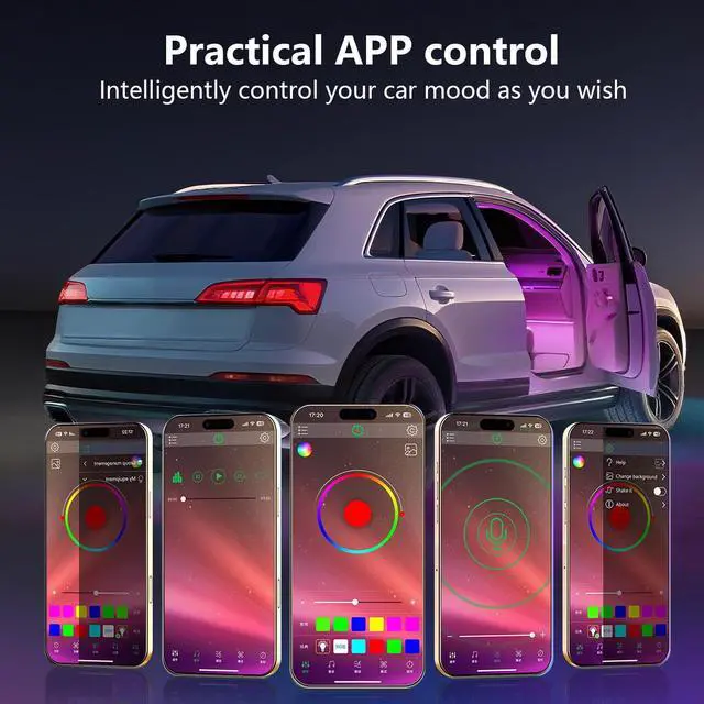 Alt view image 6 of 7 - FCPVHOY RGB LED Car Interior Light Strips with App Controls, Footwell Lighting for Car,Interior Car Lights with DIY Music Mode,72 LEDs Car Lights