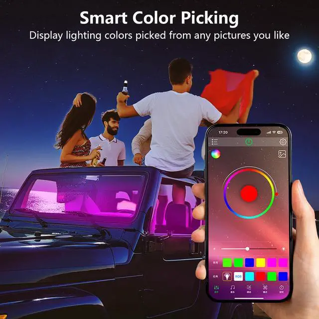 Alt view image 7 of 7 - FCPVHOY RGB LED Car Interior Light Strips with App Controls, Footwell Lighting for Car,Interior Car Lights with DIY Music Mode,72 LEDs Car Lights