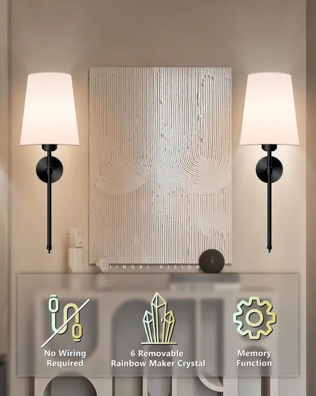 Alt view image 4 of 6 - FCPVHOY Battery Operated Wall Sconce Set of 2, Dimmable Detachable Wall Lamp with Remote, 3 Color Temperatures and RGB Wireless Rechargeable Wall Light For Bedroom and Living Room (Black)