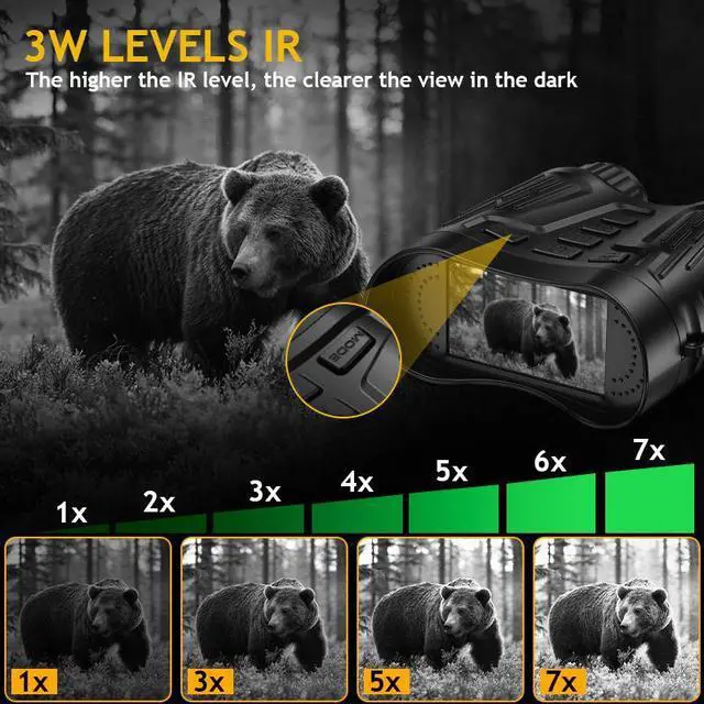 Alt view image 4 of 7 - FCPVHOY Night Vision Goggles - Full-Color 4K Night Vision Binoculars for Adults, 8X Digital Zoom & 7-Level Infrared, Type-C Fast Charging, 32GB TF Card, 3.2'' HD Screen for Camping