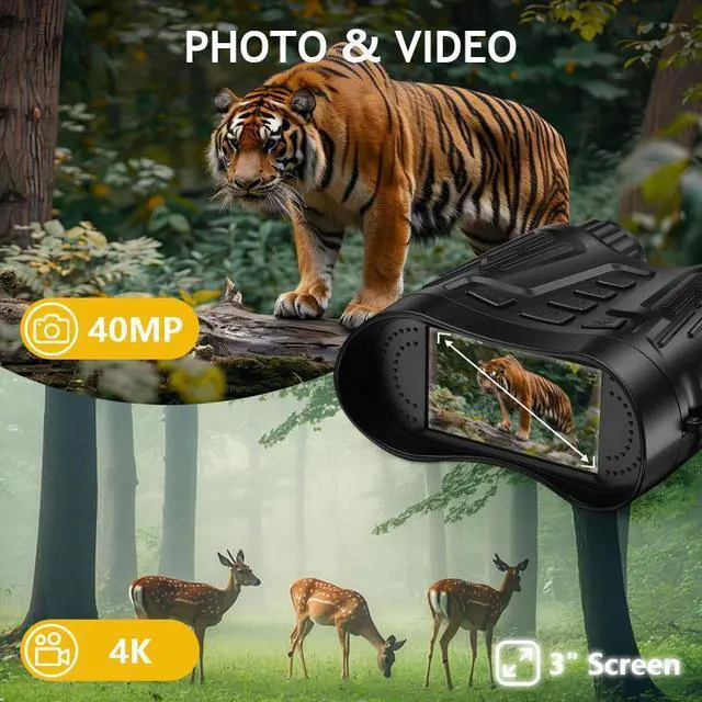 Alt view image 5 of 7 - FCPVHOY Night Vision Goggles - Full-Color 4K Night Vision Binoculars for Adults, 8X Digital Zoom & 7-Level Infrared, Type-C Fast Charging, 32GB TF Card, 3.2'' HD Screen for Camping