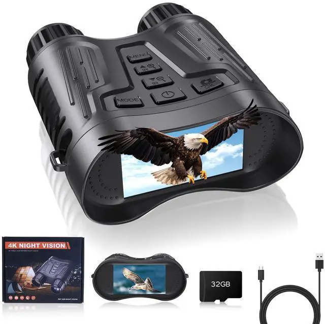Main image of FCPVHOY Night Vision Goggles - Full-Color 4K Night Vision Binoculars for Adults, 8X Digital Zoom & 7-Level Infrared, Type-C Fast Charging, 32GB TF Card, 3.2'' HD Screen for Camping