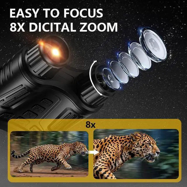 Alt view image 6 of 7 - FCPVHOY Night Vision Goggles - Full-Color 4K Night Vision Binoculars for Adults, 8X Digital Zoom & 7-Level Infrared, Type-C Fast Charging, 32GB TF Card, 3.2'' HD Screen for Camping