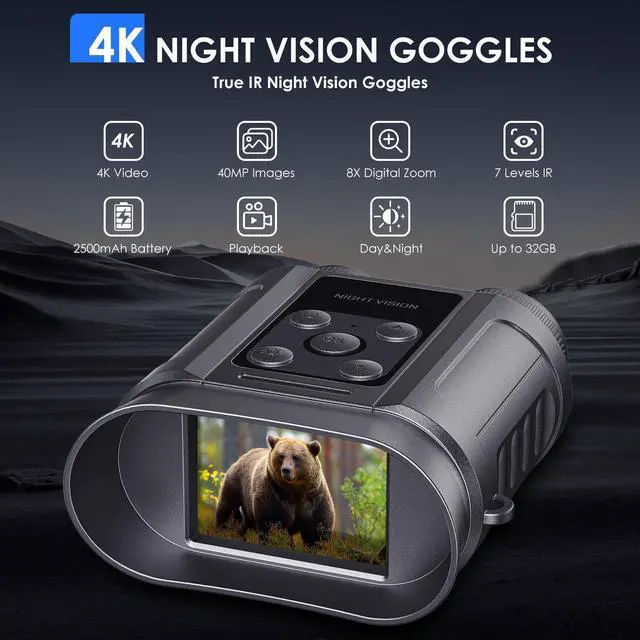 Alt view image 2 of 7 - FCPVHOY Night Vision Goggles,Compact Night Vision Binoculars,32GB Card Included, Photo/Video Capture,Outdoor Tools for Education, Wildlife Watching,Gifts for Boy, Gifts for Men, Gifts for Father