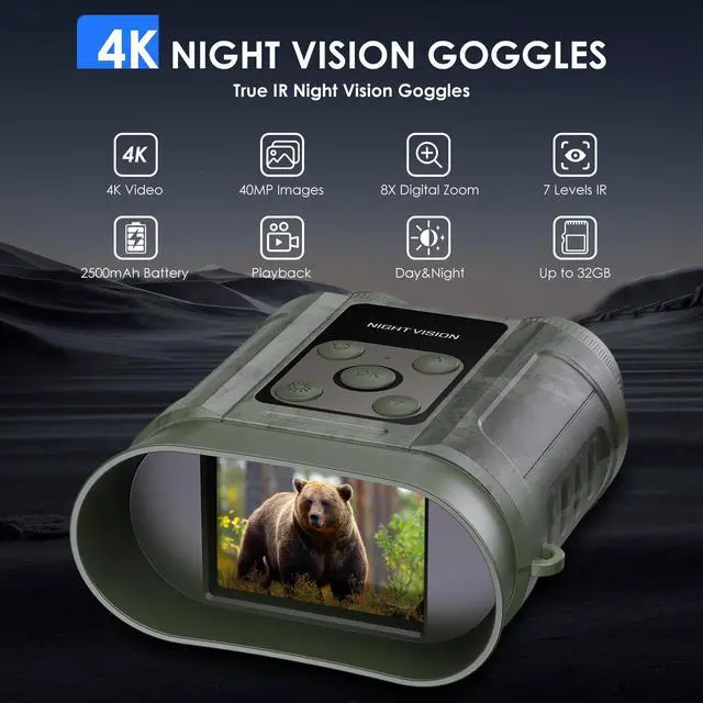 Alt view image 2 of 7 - FCPVHOY Night Vision Goggles,Compact Night Vision Binoculars,32GB Card Included, Photo/Video Capture,Outdoor Tools for Education, Wildlife Watching,Gifts for Boy, Gifts for Men, Gifts for Father Green