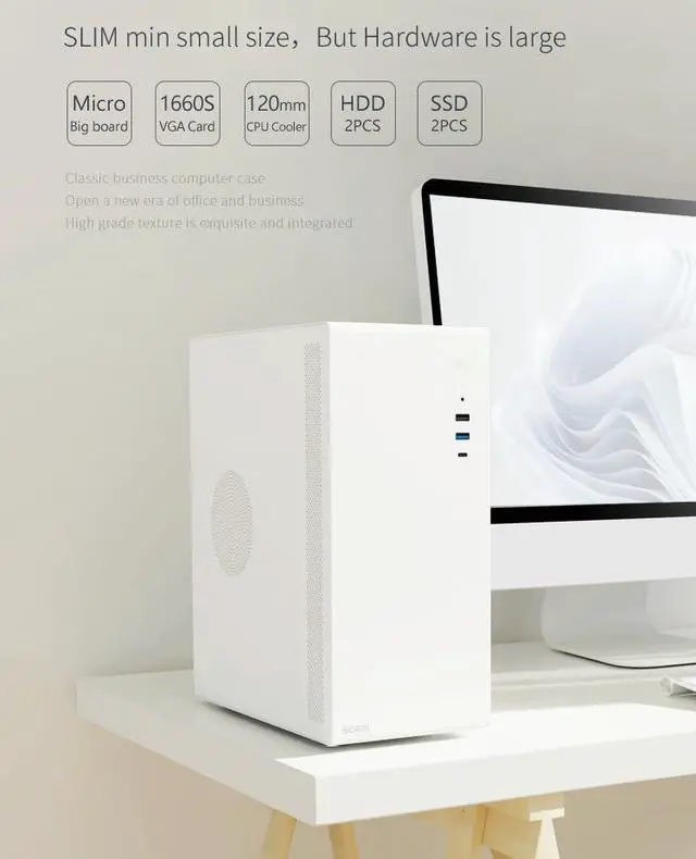 Alt view image 5 of 7 - V100 M-ATX/ITX Computer Case,Multifunctional Pc Case, Business Case with Spcc Side Panel, Support 260mm VGA Card 120mm CPU Cooler (White)