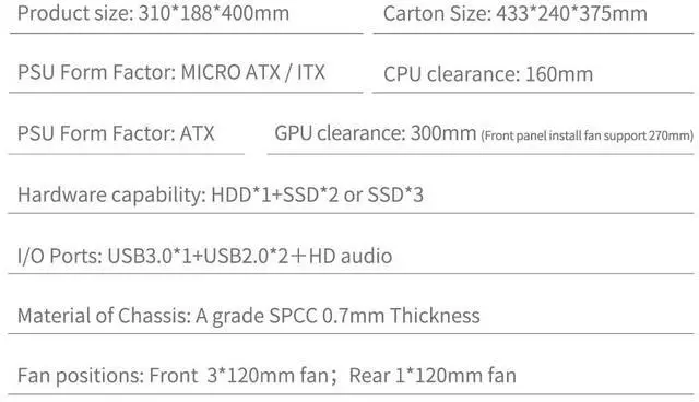 Alt view image 6 of 6 - V281 Micro ATX/ITX Computer Case,Multifunctional Pc Case with Handle, Spcc Side Panel Business case, Support 300mm GPU 165mm CPU Cooler (Black)
